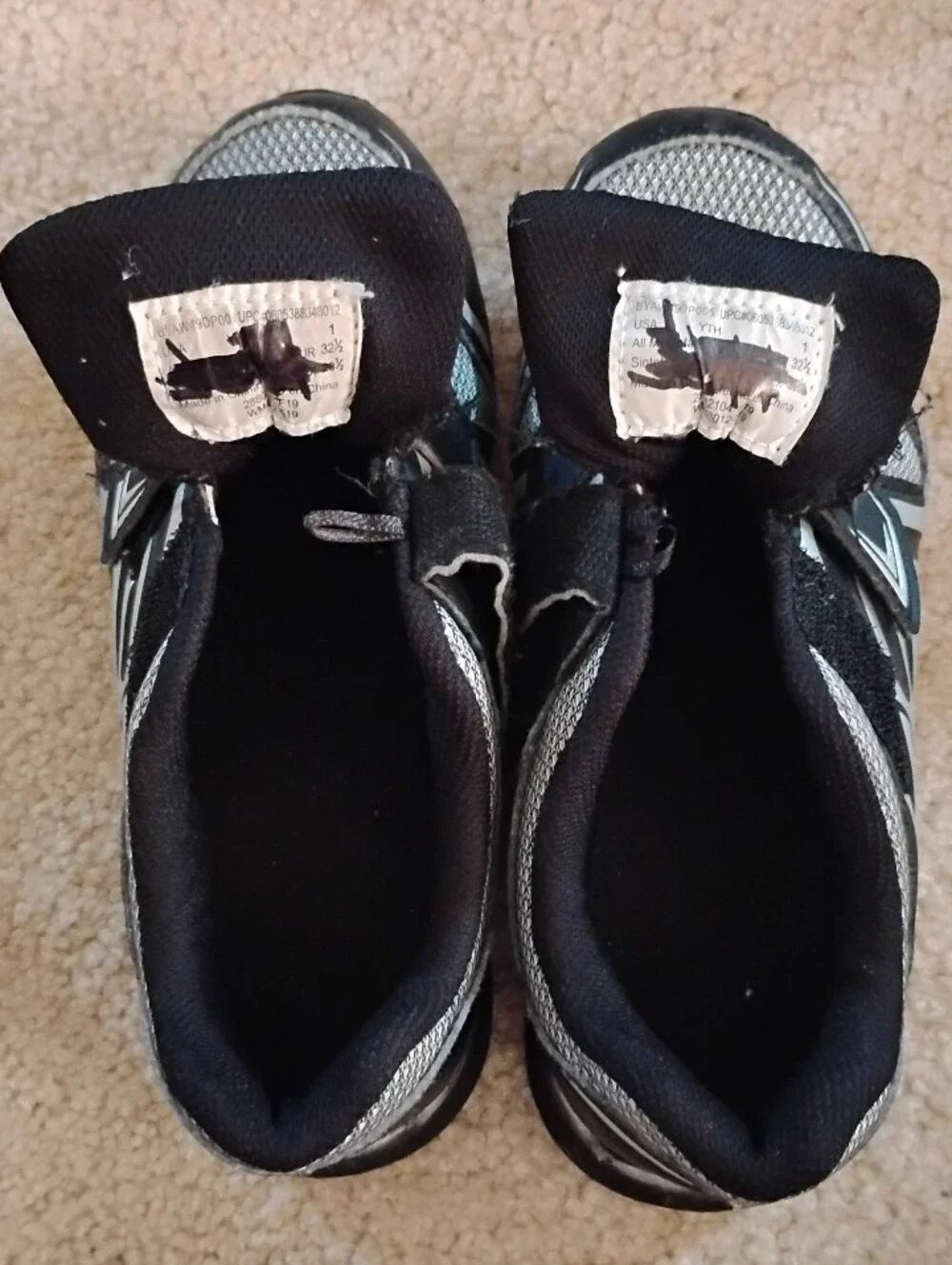 Boys Black and Silver Athletic Sneakers - Velcro Strap Size 1